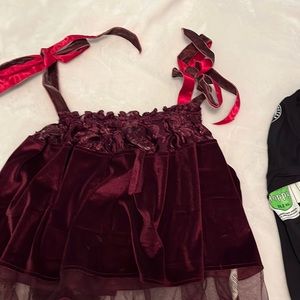 Adorable free people velvet tank top with ribbon-tied adjustable straps